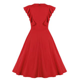 Red Women Summer Ruffle Sleeveless Green Bowknot Robe Pin Up Swing Party Vintage Dress