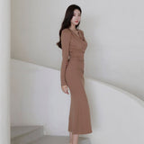 Women  Long Sleeve  Autumn Plie Neck Ruched  Bodycon Slim Dress Office Ladies Party Sexy Ankle-Length Vestidos Femme Clothes