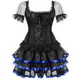 Burlesque Corset And skirt Tutu Set Sleeves Floral Lace Up Gothic Bustier Overbust Corset Dresses For Women Plus Size