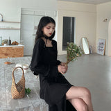 Black Split Dress Women Elegant Designer Gothic Dress Female Streetwear Irregular Ruffles Party Dress Autumn Clothes Women 2020