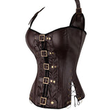 Plus Size Women's PU Leather Halter Overbust Corset Top Steampunk Corset Bustier Slimming Body Shapewear S-2XL