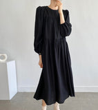 Woman New Arrival Fashion Autumn Long Puff Sleeve Midi Long Dress Casual Spring Vestido Clothes Robe