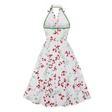 Floral Print Vintage Clothes Halter Summer Single-Breasted A-Line Backless Party Swing Dress