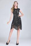 1920s Vintage Flapper Party Art Deco Great Gatsby Dress Shiny O-Neck Cap Sleeve Sequin Bead Fringe Embellished Dress