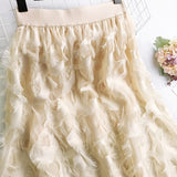 Korean High Waist Feather Chiffon Women A-Line Sweet Kawaii Chic Skirt