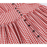 Red Plaid Vintage Retro Summer Short Sleeve Button Up Robe Pin Up Swing Elegant Women Casual Dresses