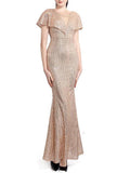 Elegant Flounce Evening Dress V-neck Sequins Formal Occasion Dresses Short-Sleeve Mermaid Robe Silver Long Gowns