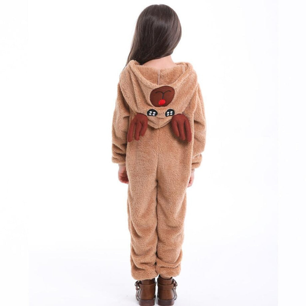 Reindeer Elk Christmas Costume Festival Santa Clause for Boys Girls New Year Kids Flannel Hooded Pajamas Xmas Fancy Party Dress