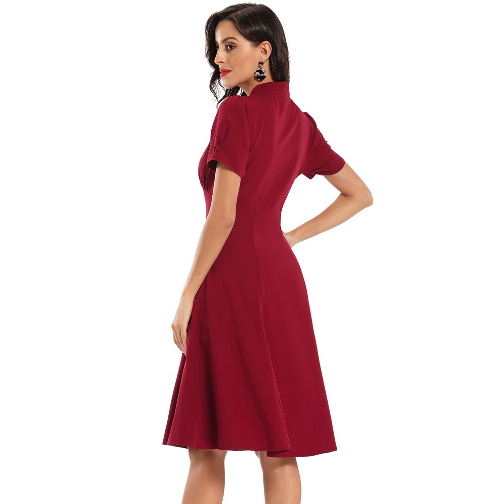 1950s Vintage Robe Pin Up V Neck Short Sleeve High Waist Wear To Work Ladies Dresses