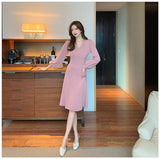 Women Casual Kintting Slim Autumn Winter Dresses V-neck Knee-Length Sweater Dress Office Lady Chic Vestidos