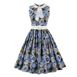 Knot Neck Multicolor Floral Print Vintage Belted Rockabilly Pleated Dresses for Women 2021 Summer Sleeveless Retro Dress Clothes