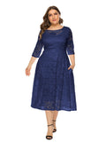 Plus Size Lace Evening Dress A-line Tea-length Dress with Pockets for Party vestidos de fiesta de noche Half Sleeve Family Party