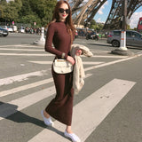 Sweater Dress Autumn Winter Knitted Bodycon Midi Dresses Women O-Neck Long Sleeve Pencil Sexy Dresses Elastic Slim  Dress