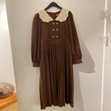 2021 Elegant  Spring Women New Chic Fashion Vintage Long Sleeve Buttons Female Pleated Dresses Mujer