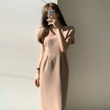 Women Summer Chic Korean Fashion Dress Office Lady Elegant Work Basic Wear Solid Dresses Vestidos