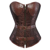 Sexy Steampunk Zipper Waist Cincher Buckle Corsets Brocade Bustier Rivets Gothic Brown Costumes