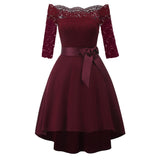 1950s Vintage Plus Size Evening Party Off Shoulder Robe High Low 3/4 Sleeve Elegant Lace Dress