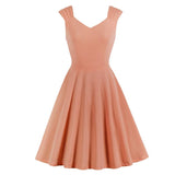 Pink Solid Ruched Shoulder A Line Casual Summer Swing High Waist Skater Dress
