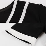 White And Black Contrast Color Summer Vintage Clothes Short Sleeve Robe Pin Up Swing Office Ladies Dresses