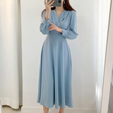 2021 Dresses for Women Vintage Robe V-neck Puff Sleeve Folds Vestidos Mujer High Waist Temperament Dress