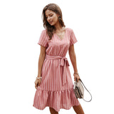 Vintage Boho Summer Casual Striped Loose A-line Sundress Women Midi Dress