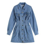 New Arrival Spring Women Denim Dresses Casual Long Sleeves Slim Waist Vintage Solid Vestido