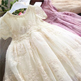 Kids Lace Tulle White Flower Girl Wedding Gown Baby Princess Dresses