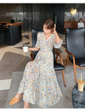 2021 V Neck Slim Waist Woman Print Short Sleeve Chiffon Midi Dress Femme Dress