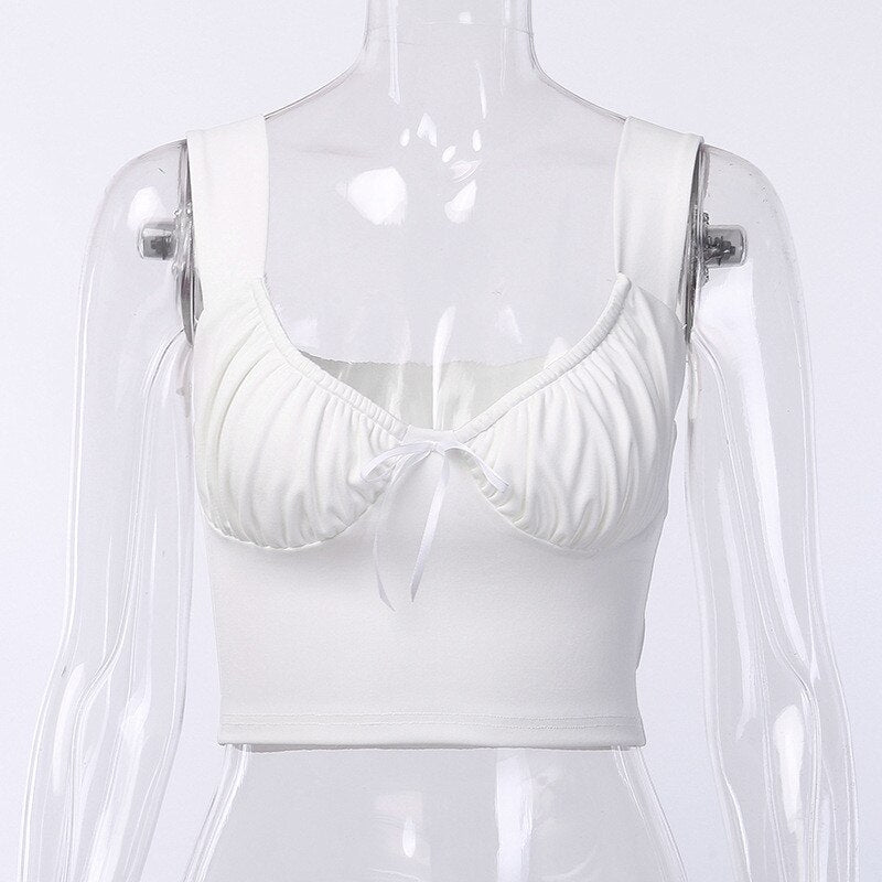 Casual Women Sleeveless Bustier White Bottoming Bow Tees Tank Tops
