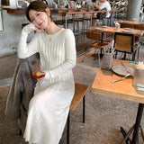 Autumn Winter O-neck Twisted Long Knit Dress Women Casual Loose Thick Sweater Dress Female Knitted Vestidos