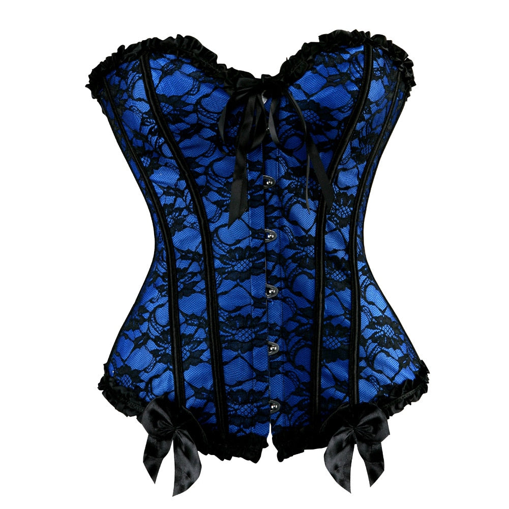 Overbust Corsets Top Sexy Lace Up Floral Bow Bustier Corset Boned Waist Trainer Body Shaping And Slimming Clothing Plus Size