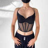 Strap Mesh Corset Backless Patchwork Night Club Sexy Tank Top