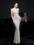 Halter Neck Evening Dress Sleeveless Mermaid Dress Women Sequins Full Party Gowns New Robe De Soriee Slim Prom Dress