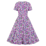 Floral Print Women Summer Casual Short Sleeve Bowknot Robe Pin Up Swing Retro Vintage Dresses