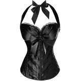 Straps Halter Corset Bustier with Side Zip Lace Up Trim Satin Corsets Gothic Sexy Overbust Corselet Ladies Shaper Top Plus Size