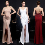 Sexy Backless Party Dress Sleeveless V Neck Prom Gowns Women Spaghetti Strap Split Cocktail Robe
