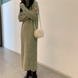 Female Casual Turtleneck Full Sleeve Straight Knitted Dress Women Autumn Winter Thicken Sweater Dress