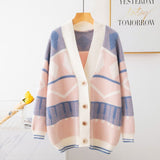 Autumn Women Long Sleeve Geometric Patterns Sweater Coat Casual Loose Knitted Cardigan