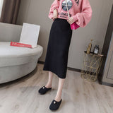 Women Elastic High Waist Solid Knitted Bodycon Elegant Straight Skirts Streetwear