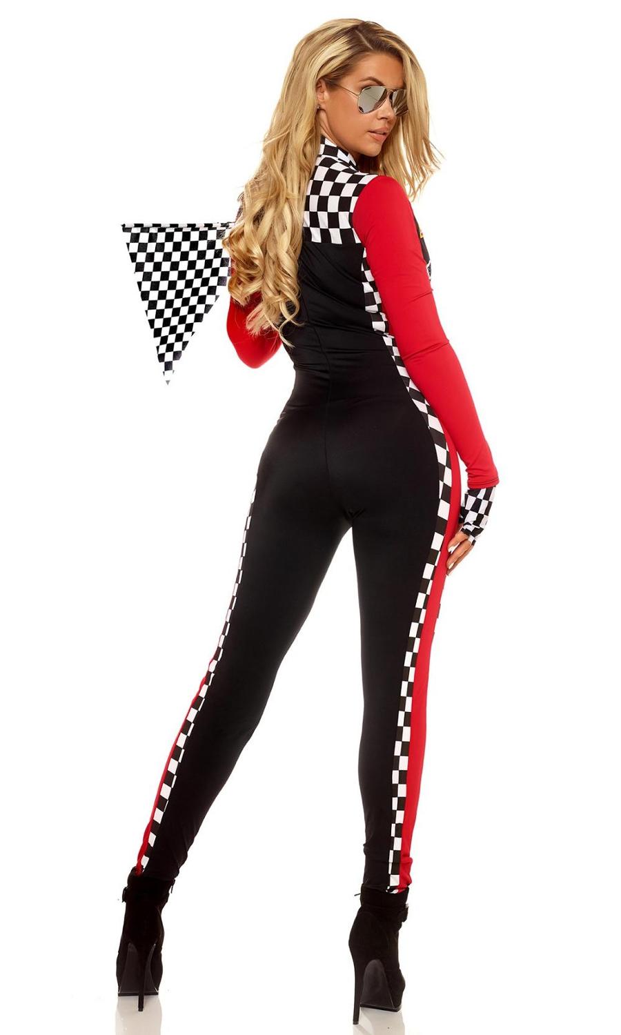 Miss Racer Racing Driver Costume Super Car Grid Girl Fancy Dress Outfit Sexy Jumpsuit