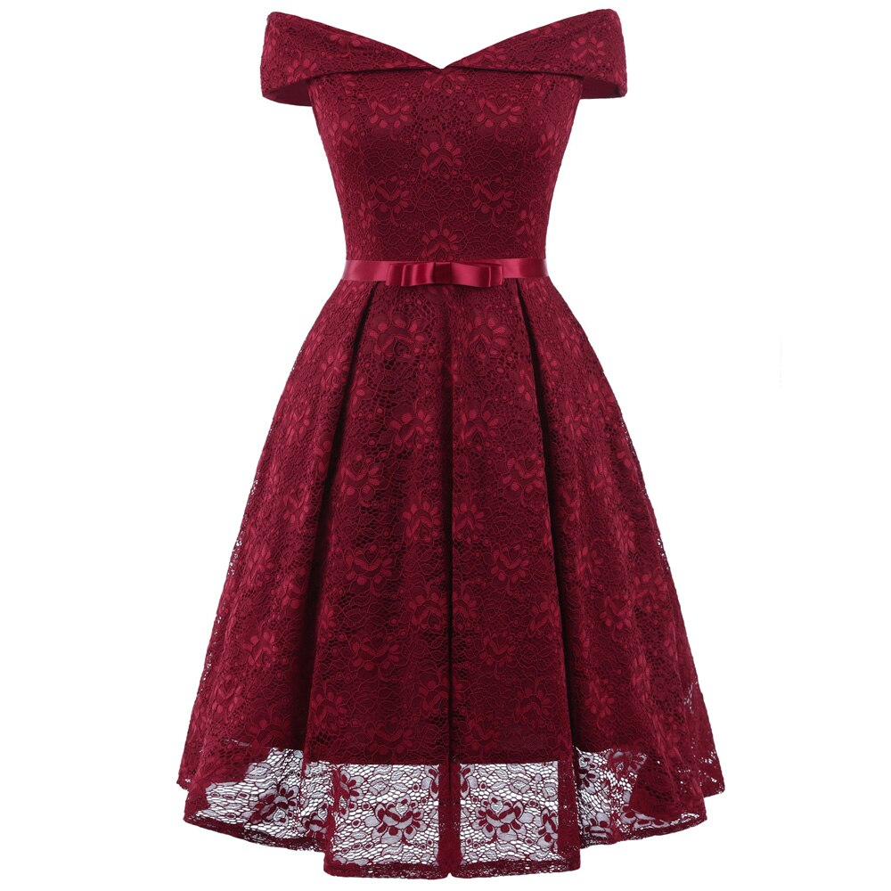 1950s Vintage Pink Lace V Neck Off The Shoulder Midi Swing Short Evening Formal Dress