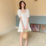 Summer Floral Mini Dress Women French Style Elegant Sweet Fairy Dress Casual Korean Japan Style Kawaii Chiffon Dress Women 2020