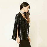 Black Sequins Coat Party Designer Blazer Women Lapel Split Cloak Cape Suit Lady Office Workwear Outfits