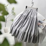 Women Cotton High Waist Lace-up A-line Casual Sweet Elegant Skirts