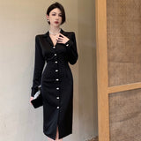 Women Notched Collar Bodycon Female Pencil Dress OL Style Mid-Length Dress Slim Waist Vestidos