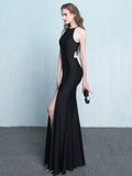 Elegant Taffeta Evening Dress High Split Sexy Long Prom Dress Sleveless Gown Retro