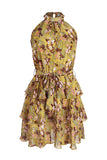 Sleeveless Floral Print Women Ruffled Sash Party Casual Holiday Chiffon Beach Mini Dress