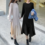 Autumn Casual Loose Korean Long Dress Women Long Sleeve Streetwear Vintage Dress Femme Robe