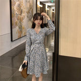 New 2021 Women Spring Summer Dress Casual  Bandage V-Neck High Waist Daisy Print Floral Vintage Fashionable Mini Dress