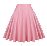 2021 Rose Pink Solid Color Women Short Casual Skirts High Waist Cotton Simple Skater Party Daily Swing 50s 60s Vintage Skirt